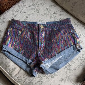 One Teaspoon Multicolor Sequin Jean Shorts